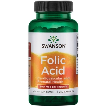 Swanson Folic Acid 800mcg - Kwas Foliowy 250 kaps.